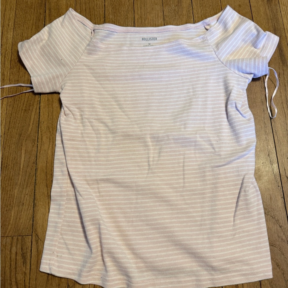 Hollister Women's Light Pink Striped Tee
